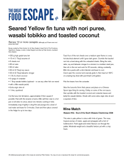 Seared Yellow fin tuna with nori puree, wasabi - Waipara Hills
