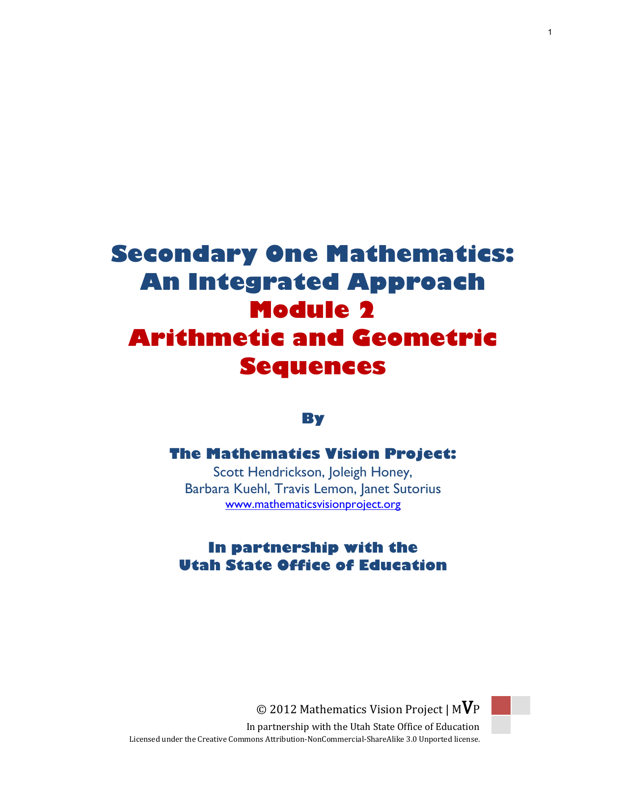 Arithmetic And Geometric Sequences - Mathematics Vision Project