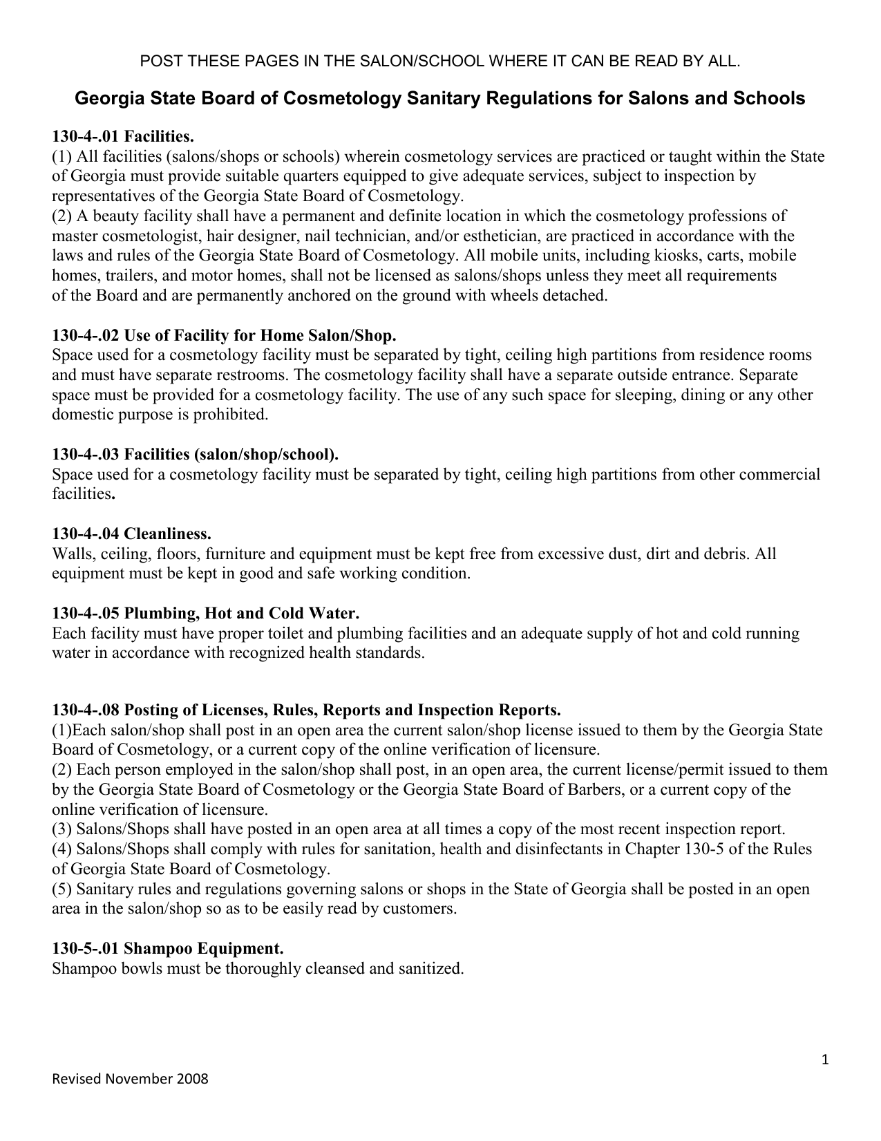 Sanitary Regulations for Salons and Schools Secretary of