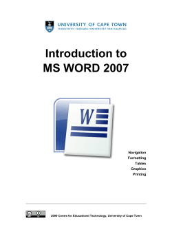 Introduction to MS WORD 2007 - Vula - University of Cape Town