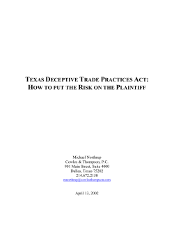 TEXAS DECEPTIVE TRADE PRACTICES ACT: HOW TO PUT THE