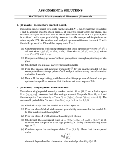ASSIGNMENT 1: SOLUTIONS MATH3075 Mathematical Finance