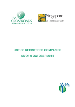 LIST OF REGISTERED COMPANIES AS OF 9 OCTOBER 2014 - IFA