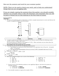 AP Chemistry Summer Packet Answers