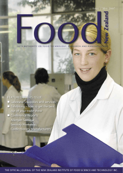 FEATURED IN THIS ISSUE: Laboratory supplies and - NZIFST