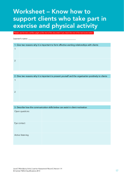 Worksheet – Know how to support clients who take part in exercise