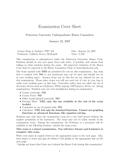 Examination Cover Sheet - Physics - Princeton University