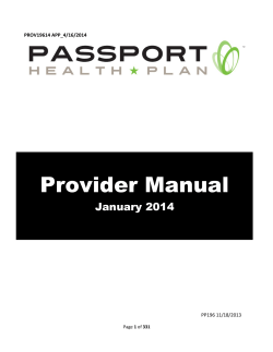 Provider Manual - January 2014 - Passport Health Plan