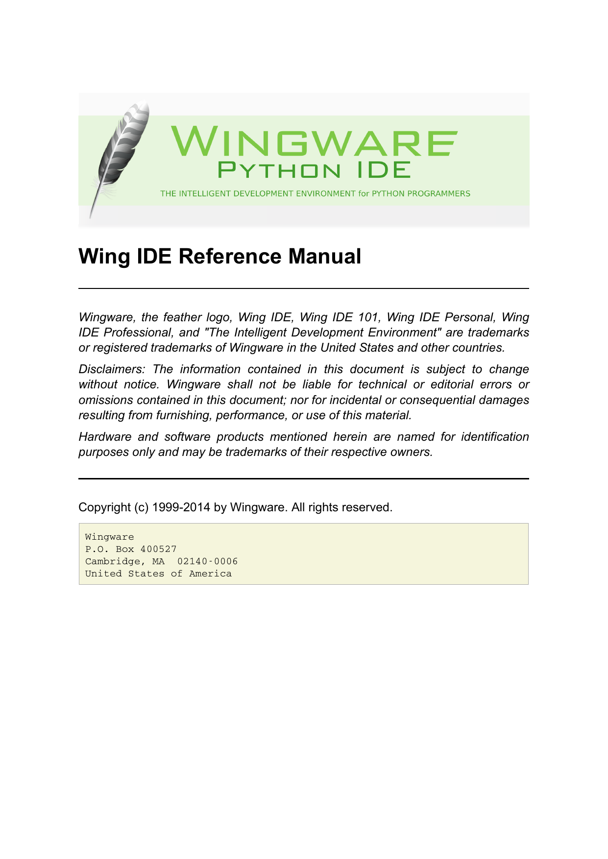 Wing Ide Reference Manual Wingware Python Ide