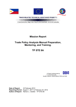 Mission Report Trade Policy Analysis Manual Preparation