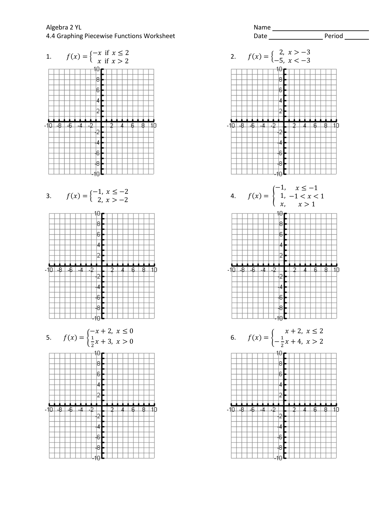 Algebra 2224 YL Name 224.224 Graphing Piecewise Functions Worksheet Intended For Worksheet Piecewise Functions Algebra 2