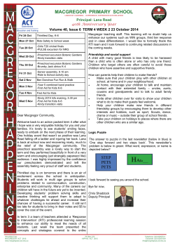 Newsletter Week 2 Term 4 2014 - Macgregor Primary School
