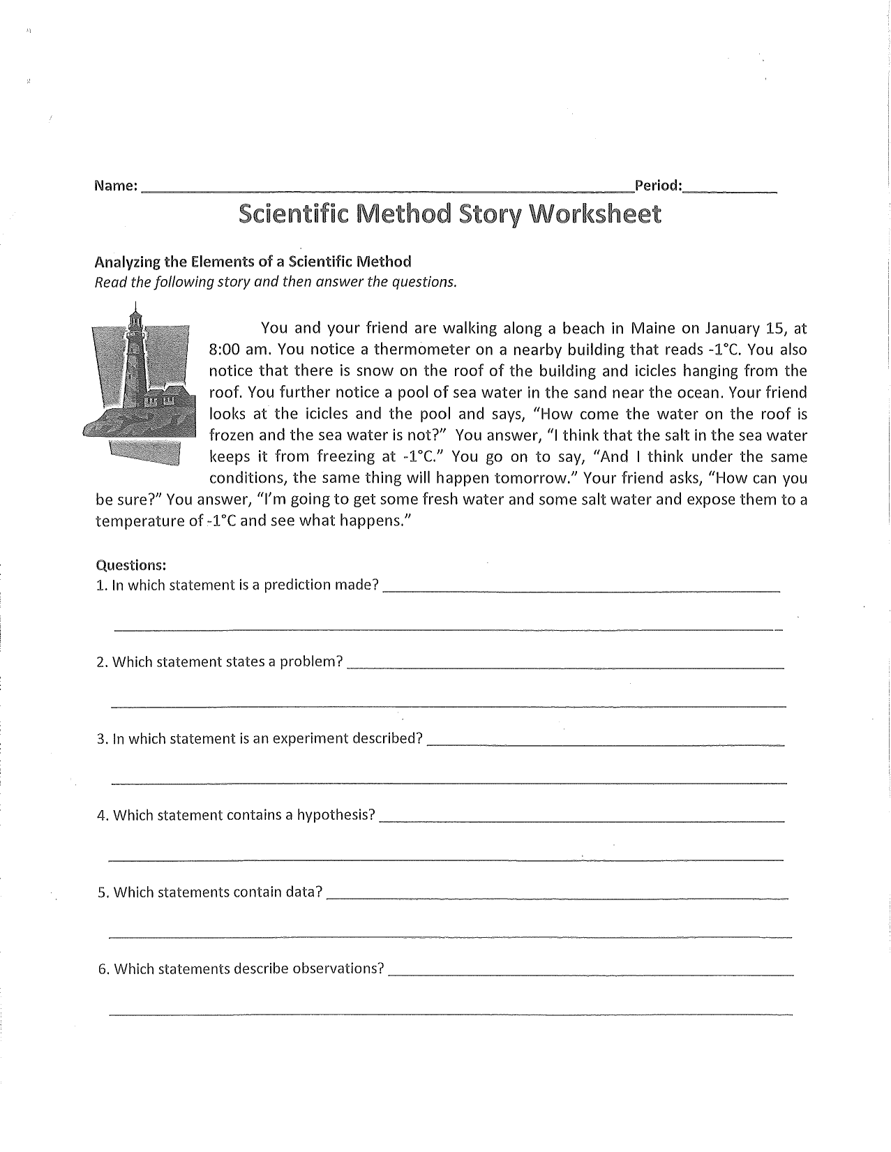 Scientific Method Story Worksheet With Scientific Method Worksheet Answers