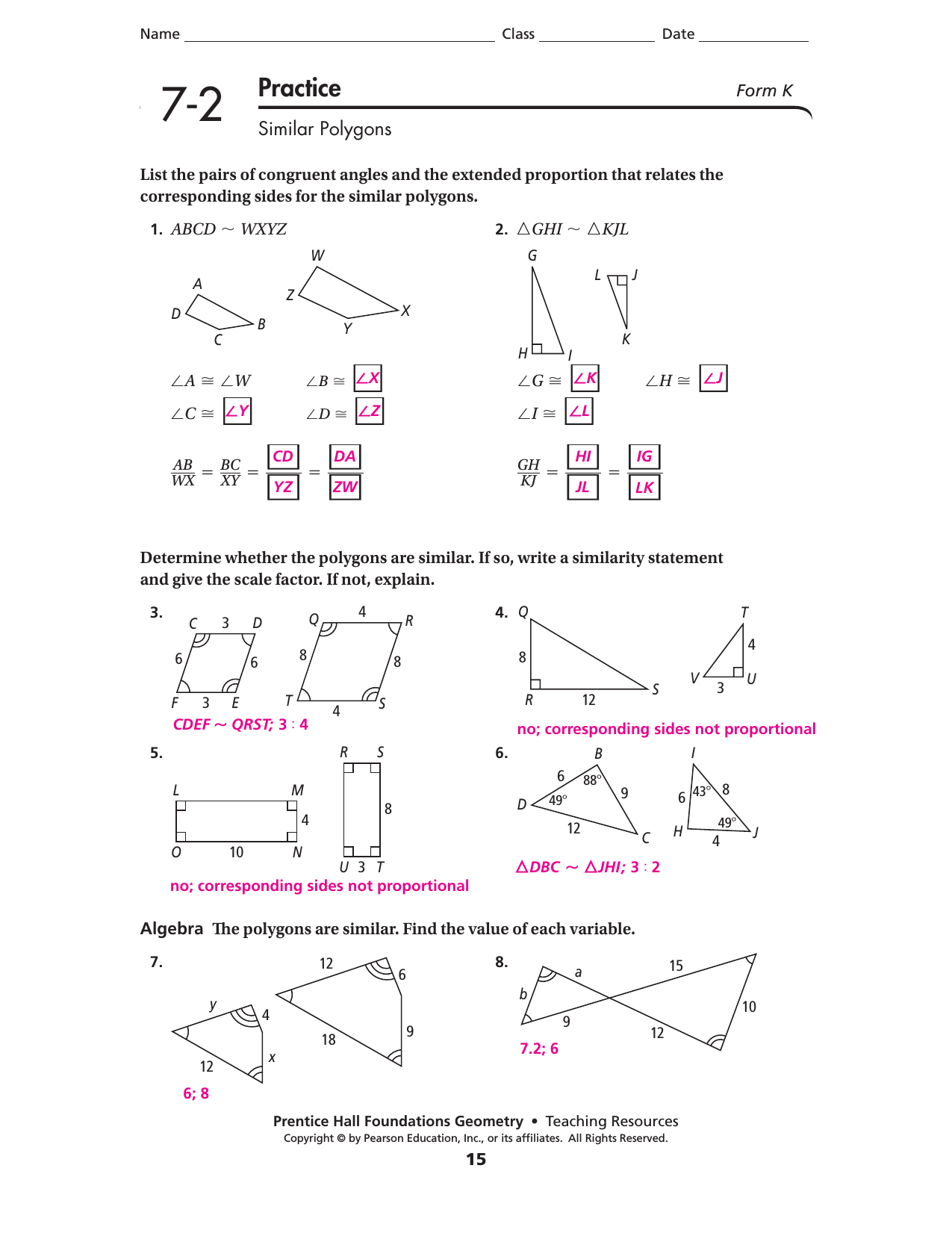 Lesson 200.20 With Similar Polygons Worksheet Answers