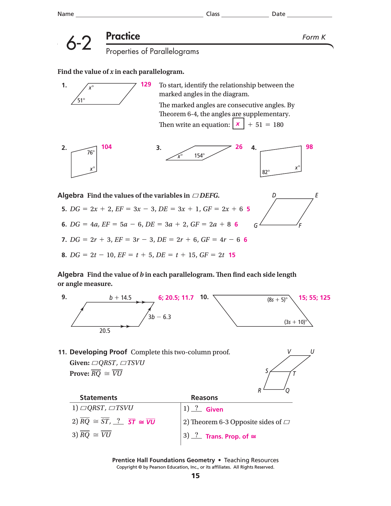 Lesson 233.23 Intended For Properties Of Parallelograms Worksheet