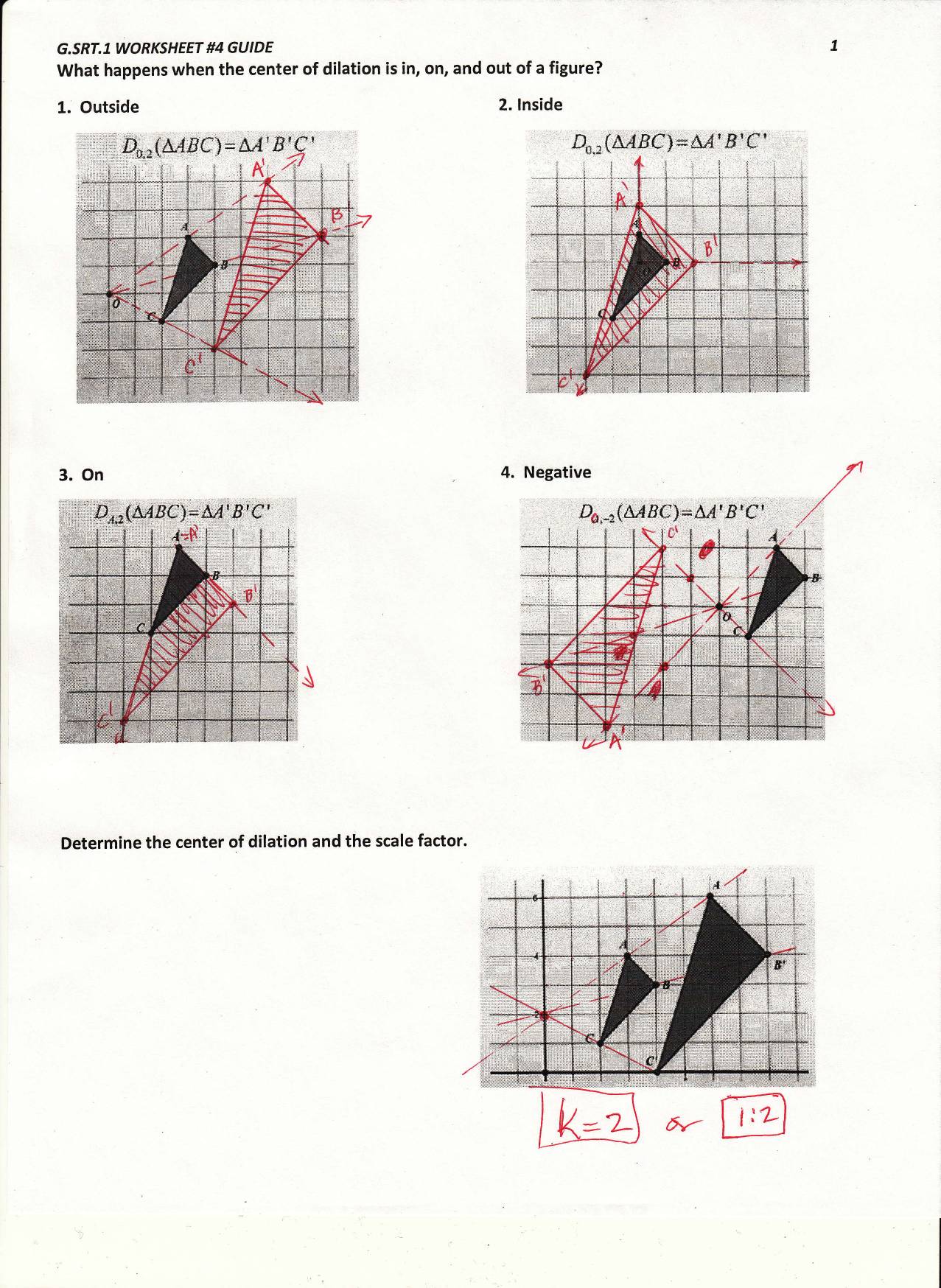 G.SRT.22 Wkst 22 - TeacherWeb With Regard To Dilations Worksheet Answer Key