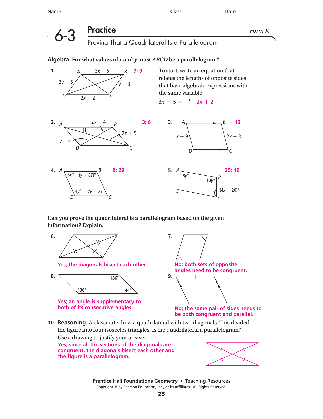 Lesson 22.22 In Properties Of Parallelograms Worksheet