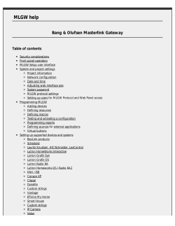 MLGW Help - Masterlink Gateway - Bang & Olufsen